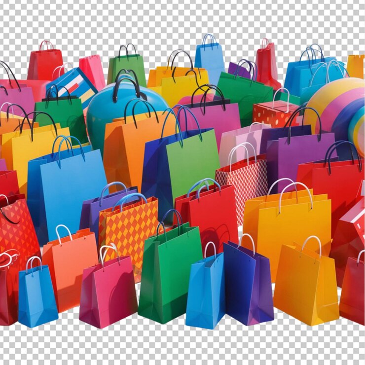 PSD bolsas de compras de colores de varios tamaños y formas