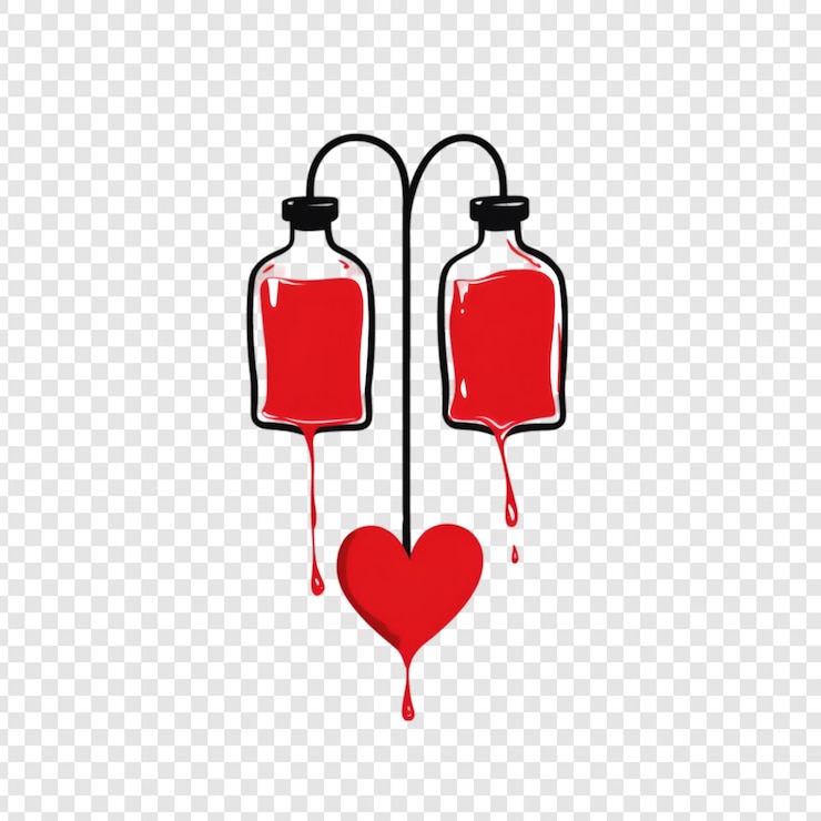 PSD bolsas de donación de sangre con el símbolo del corazón aislado sobre un fondo transparente
