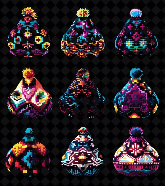 Bolsas de frijoles acogedoras de 8 bits de píxel con texturas de piel y PNG bordado Colección única de diseño Y2K