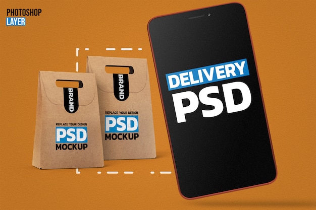 PSD bolsas de papel y maquetas de teléfonos inteligentes