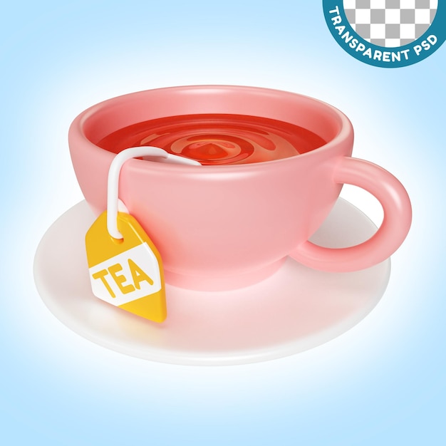 PSD bolsita de té en una taza icono de ilustración 3d