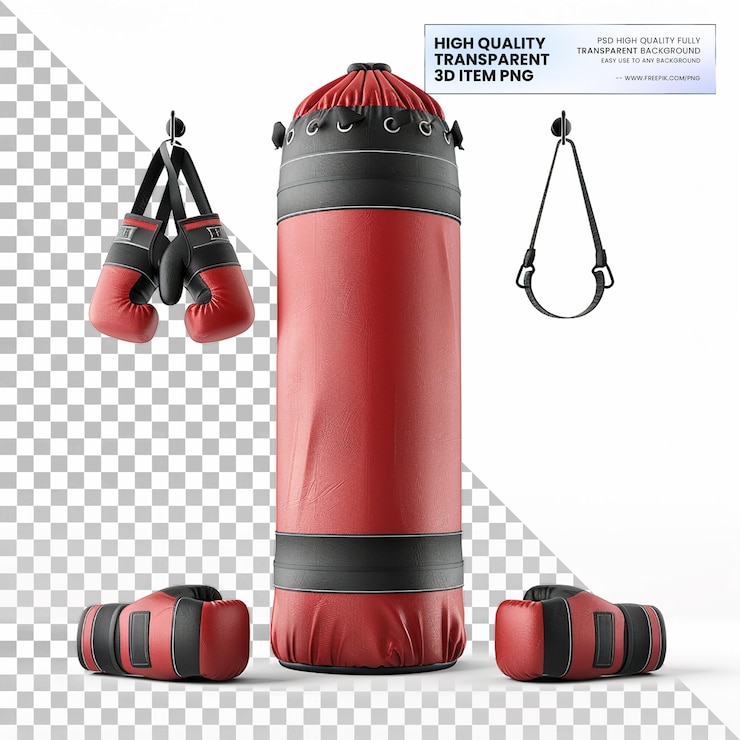 PSD bolso de boxeo pesado con diseño robusto sobre un fondo transparente