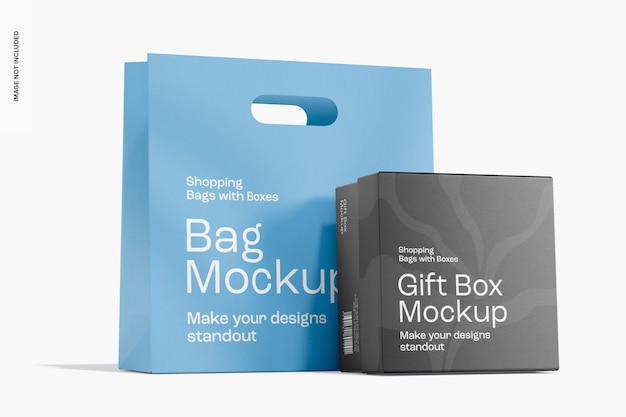 Bolso com caixa de presente Mockup, Vista esquerda