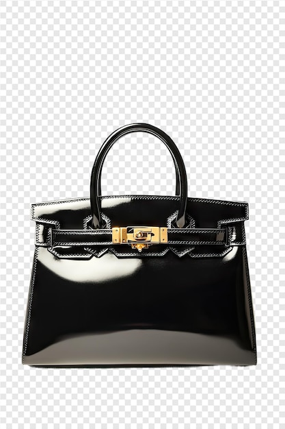 un bolso de cuero negro con una hebilla de oro y una correa de cuero negra