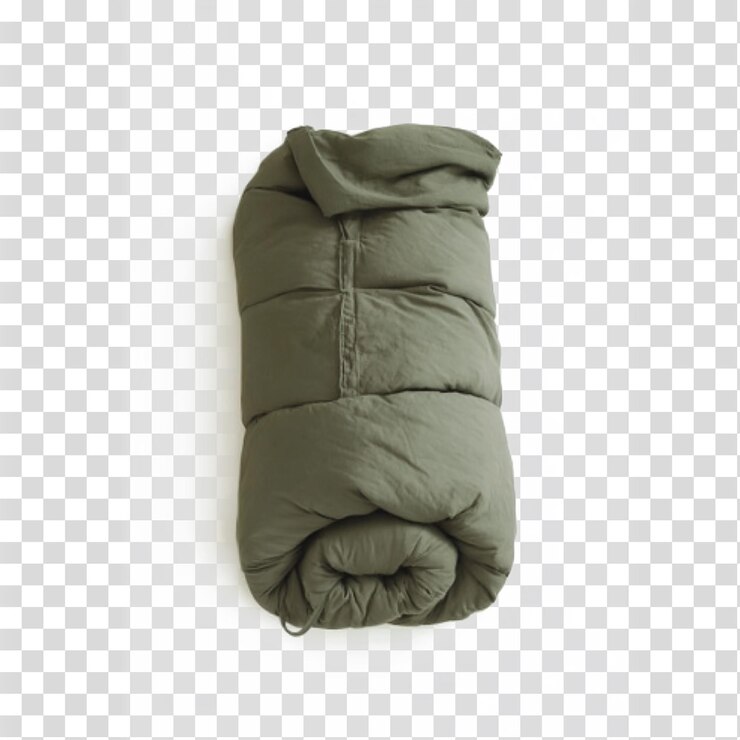 PSD bolso de dormir verde oliva sobre un fondo transparente