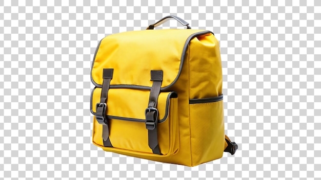 PSD bolso escolar amarillo aislado sobre un fondo transparente