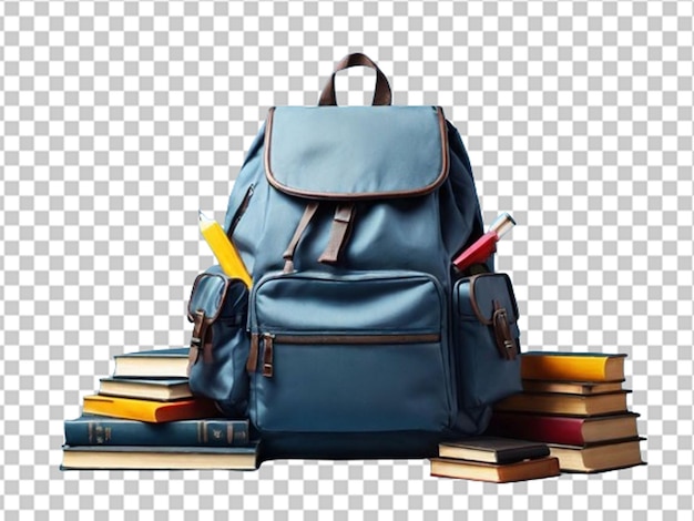 PSD bolso escolar azul 3d com livros