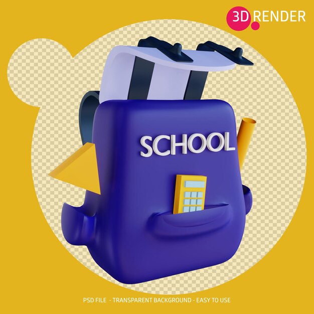 Bolso de escuela del icono 3d