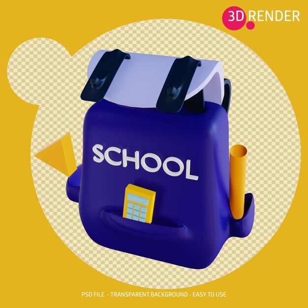 Bolso de escuela del icono 3d