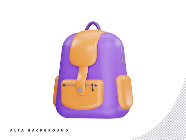 Bolso de escuela con ilustración de estilo minimalista de dibujos animados de icono de vector 3d