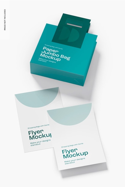 Bolso Jumbo de papel com flyers Mockup, vista de cima