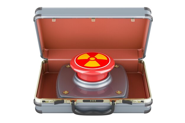 Bolso nuclear Botão vermelho nuclear dentro da maleta Renderização 3D isolada em fundo transparente