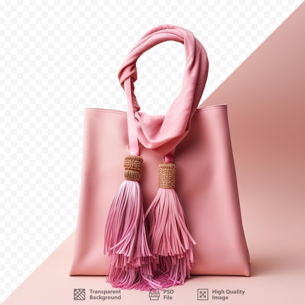 PSD un bolso rosa con una bufanda rosa en el frente y las palabras 