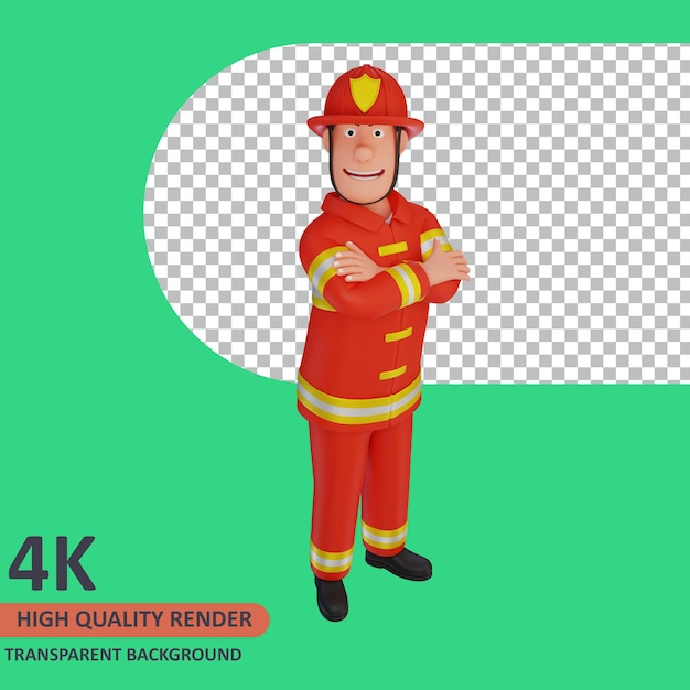 PSD bombeiros em pé com os braços renderização em 3d de modelagem de personagens