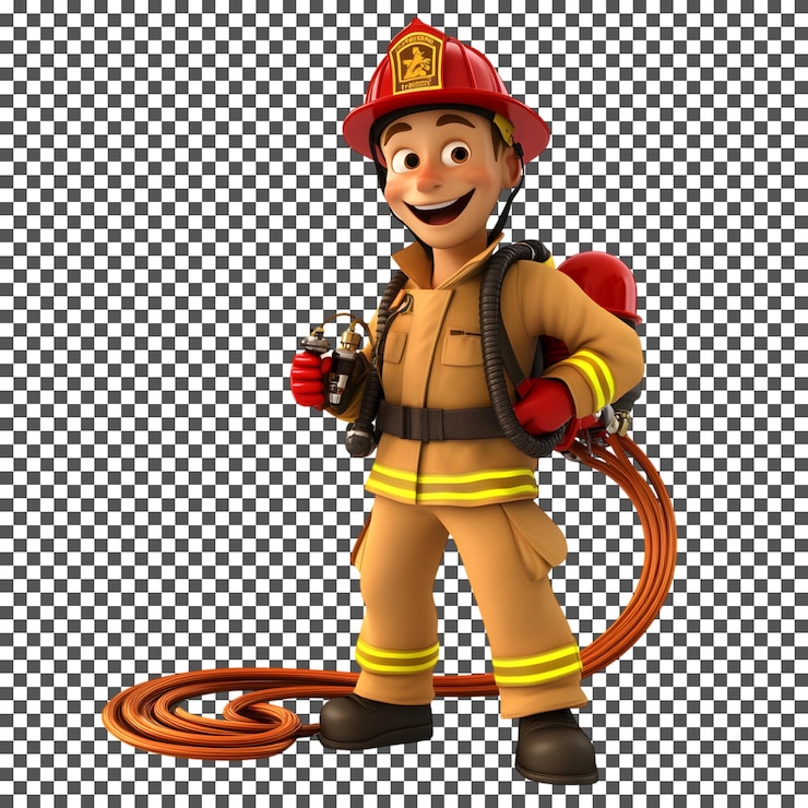 PSD bombero de dibujos animados en 3d aislado sobre un fondo transparente