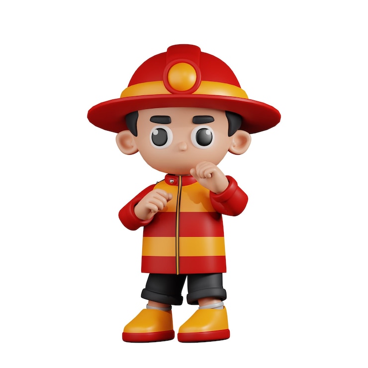 PSD bombero de personaje 3d listo para luchar pose