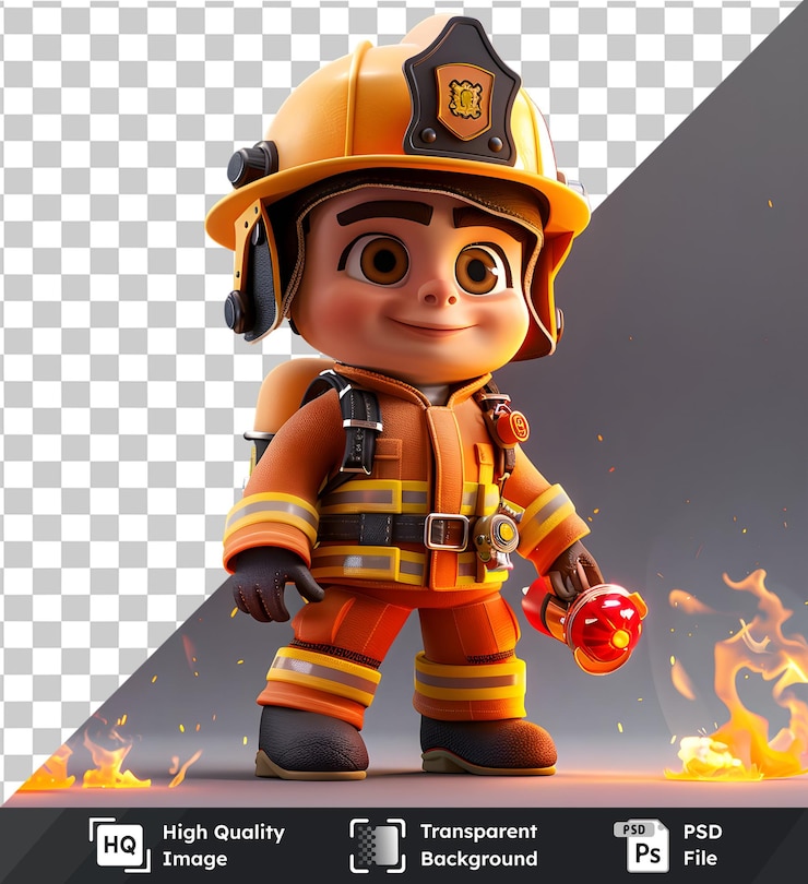 PSD un bombero sostiene una antorcha, una imagen transparente de valentía