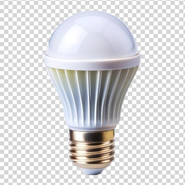 PSD una bombilla blanca con una base plateada en un fondo transparente