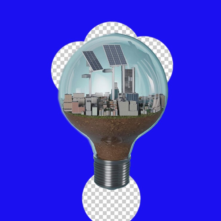 una bombilla con una imagen de un panel solar en ella