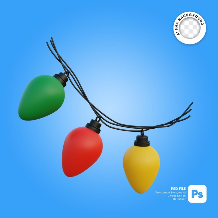 PSD bombilla de luces de navidad objeto 3d