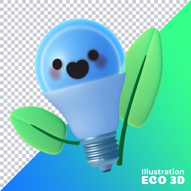 PSD bombilla de luz de ilustración ecológica 3d con hojas psd