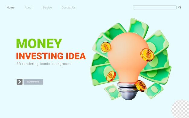bombilla con signo de nota de moneda de dólar concepto de renderizado 3d para idea de inversión de dinero
