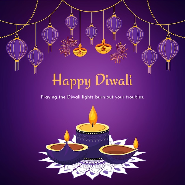 Un bon jour de Diwali sur Instagram avec un gradient violet et orange