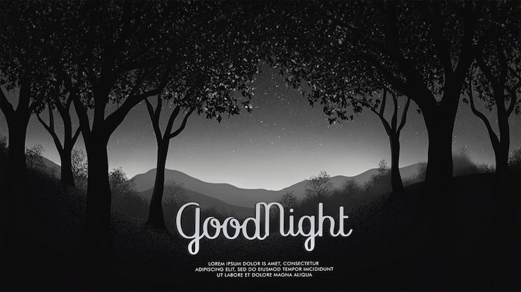 PSD bon paysage nocturne avec des contours d'arbres sombres