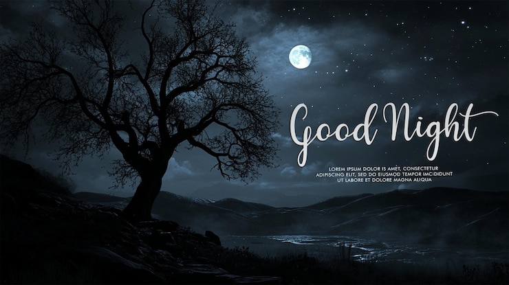 PSD bon paysage nocturne avec des contours d'arbres sombres