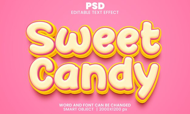 PSD bonbon sucré 3d style d'effet de texte photoshop modifiable avec un arrière-plan moderne