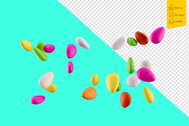 Des bonbons d'amande colorés recouverts de sucre tombant sur un fond isolé