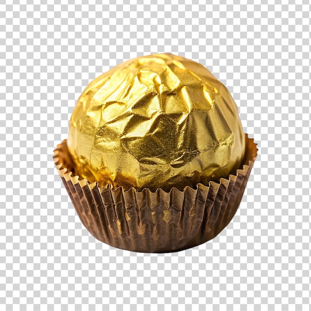 PSD des bonbons au chocolat dans un emballage doré isolés sur un fond transparent
