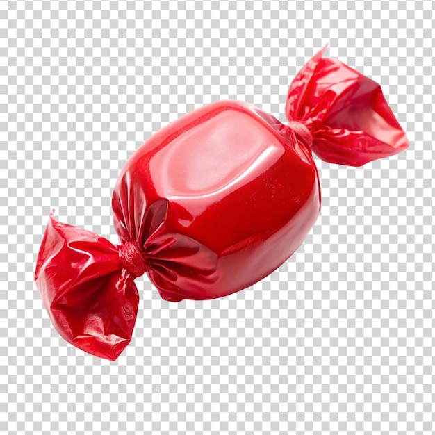 PSD des bonbons rouges dans un emballage isolés sur un fond transparent