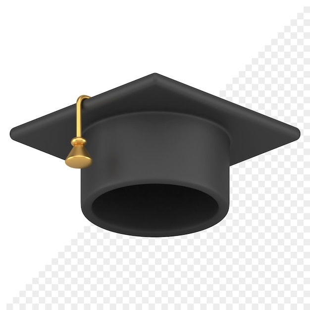 Boné de formatura preto clássico com borla amarela ilustração de modelo 3d ensino médio completo