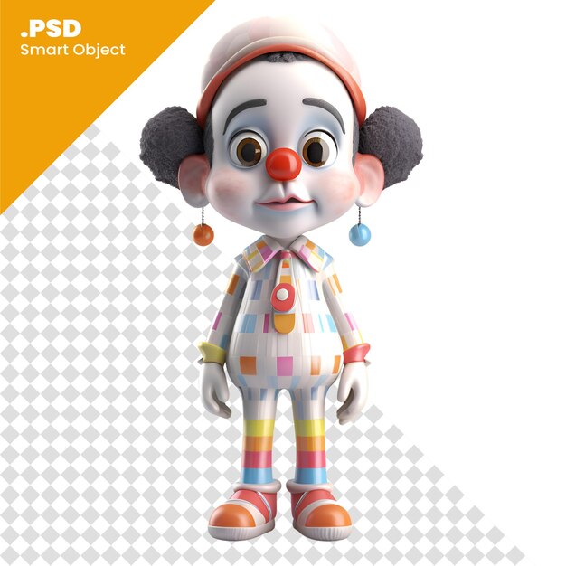 PSD boneca de palhaço isolada em fundo branco ilustração de renderização 3d modelo psd