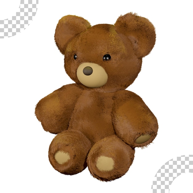 Boneca de renderização 3d marrom urso de pelúcia objeto isolado