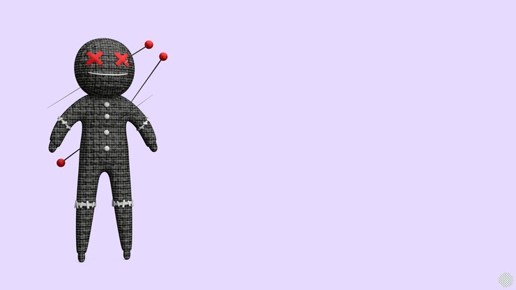 PSD boneca vudu de magia preta com alfinetes ilustração de renderização 3d para decoração de halloween