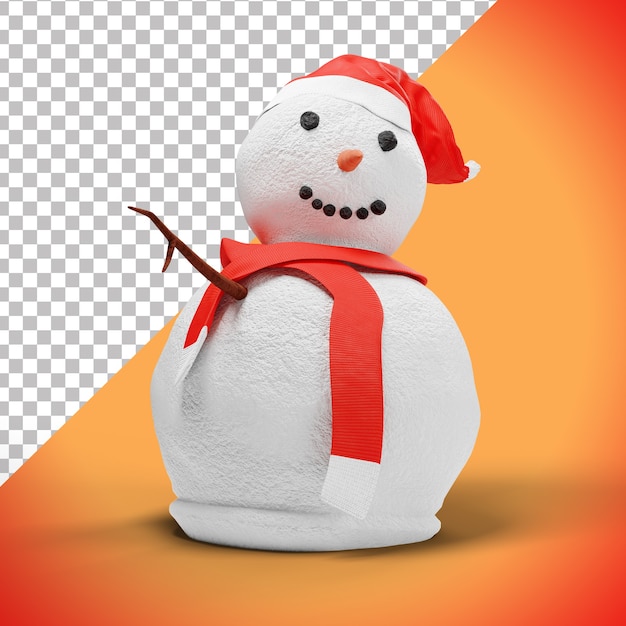 Boneco de neve 3D engraçado com chapéu e lenço vermelhos