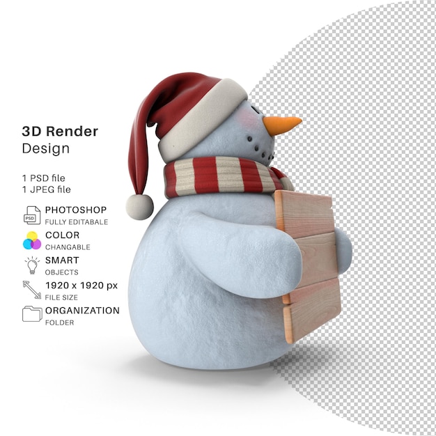 PSD boneco de neve com chapéu de papai noel modelagem 3d arquivo psd boneco de neve realista