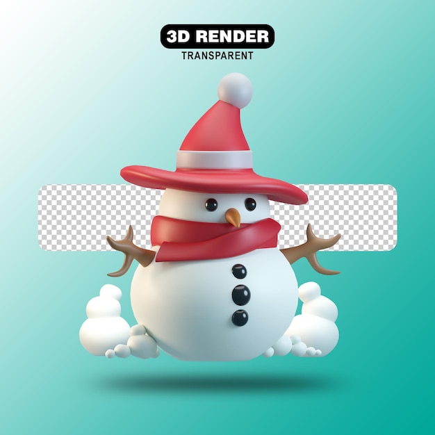 Boneco de neve de natal renderização em 3d com calor vermelho
