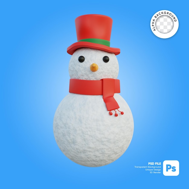 Bonhomme De Neige Noël Avec Objet 3d Chapeau Haut De Forme Rouge