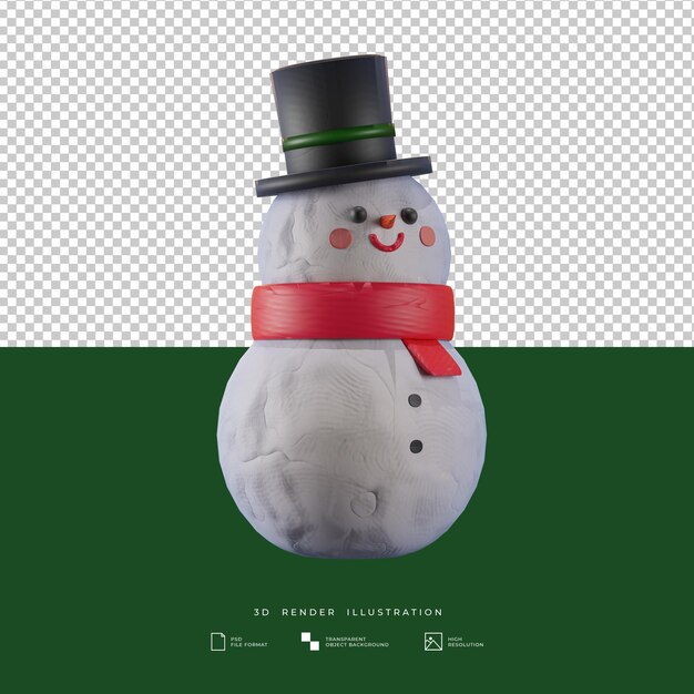 Bonhomme de neige de noël de style argile mignon 3D avec illustration 3D de vue latérale de chapeau