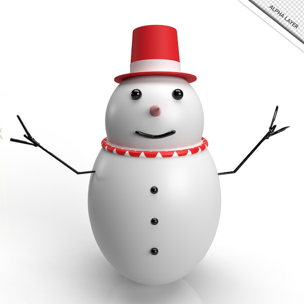 Bonhomme de neige de rendu 3D avec chapeau rouge