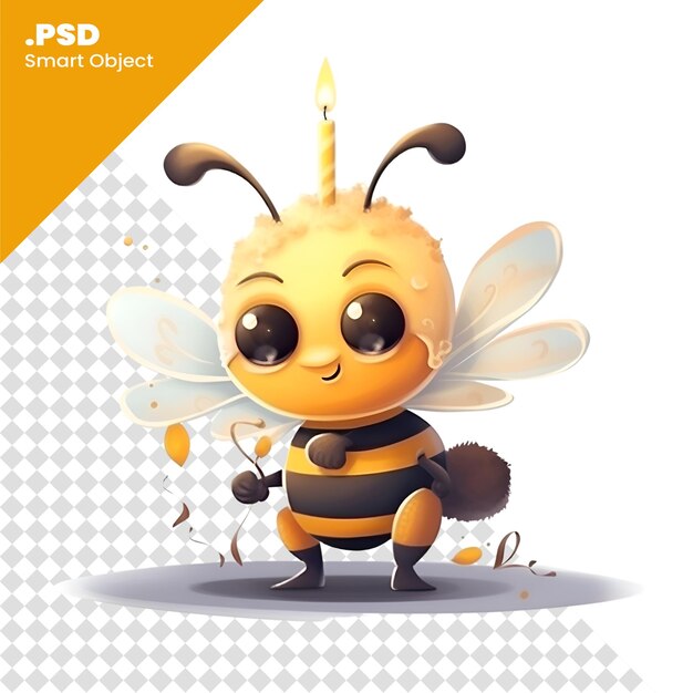 PSD bonita abeja de dibujos animados con una vela en la mano plantilla psd de ilustración vectorial