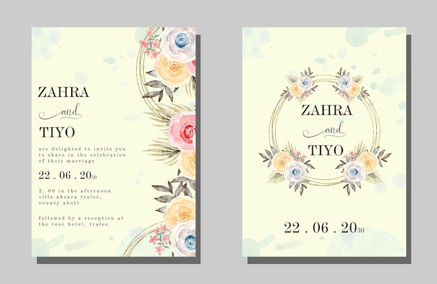 bonita colección de tarjetas de boda de acuarela PSD