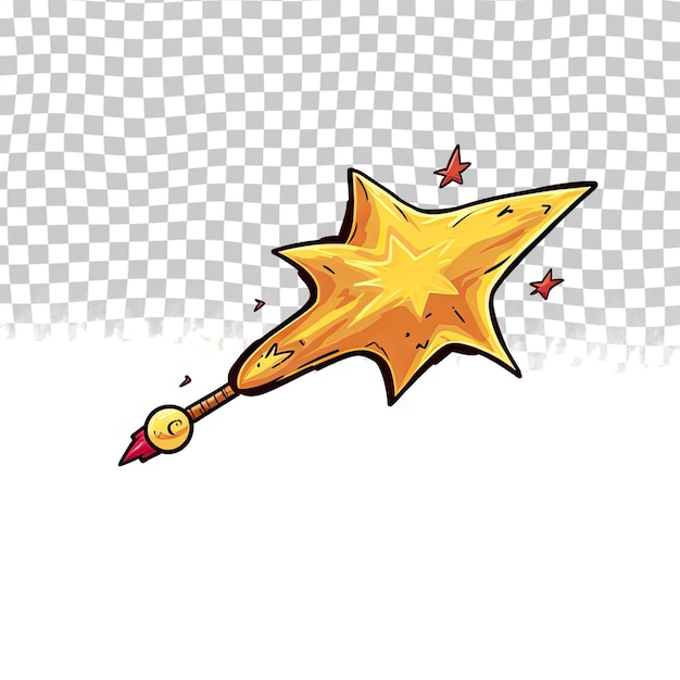 PSD bonita estrella fugaz con cola de fuego en dibujos animados estilo dibujado a mano aislado en fondo transparente ingenio