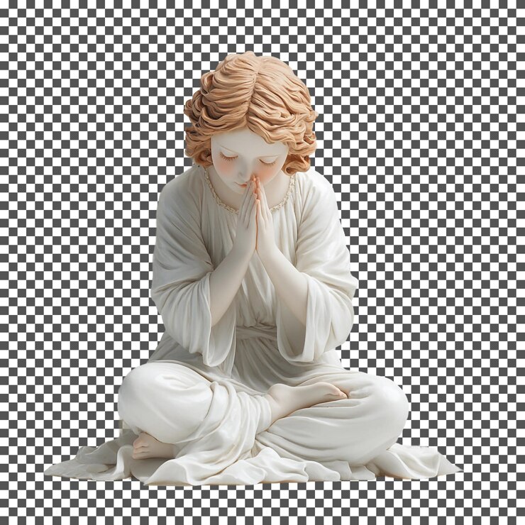 PSD bonita figura de oración del ángel de navidad aislada sobre un fondo transparente
