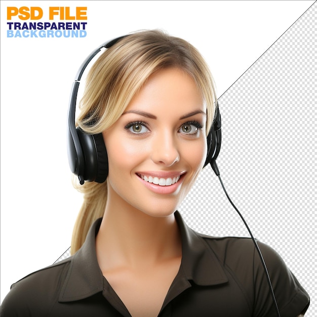 PSD una bonita operadora telefónica rubia con micrófono de auriculares