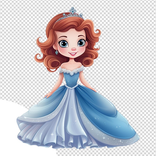 PSD una bonita princesa de dibujos animados aislada sobre un fondo transparente