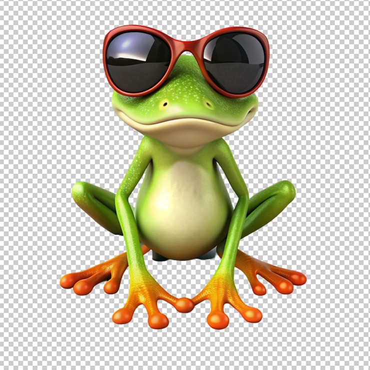 PSD bonita rana de dibujos animados con gafas de sol sentada